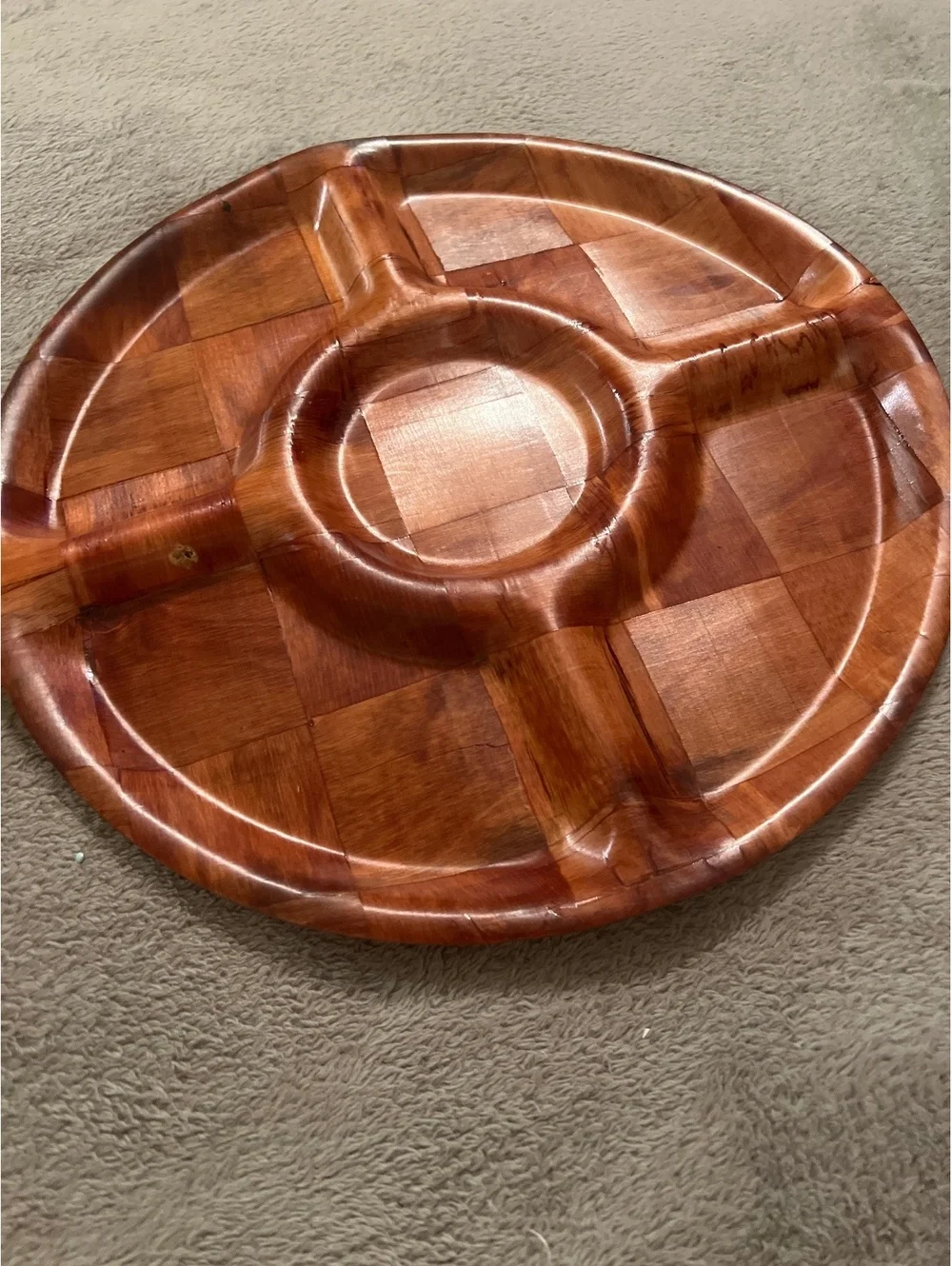 Set of 2 Vintage Wooden Serving Trays with Divided Sections